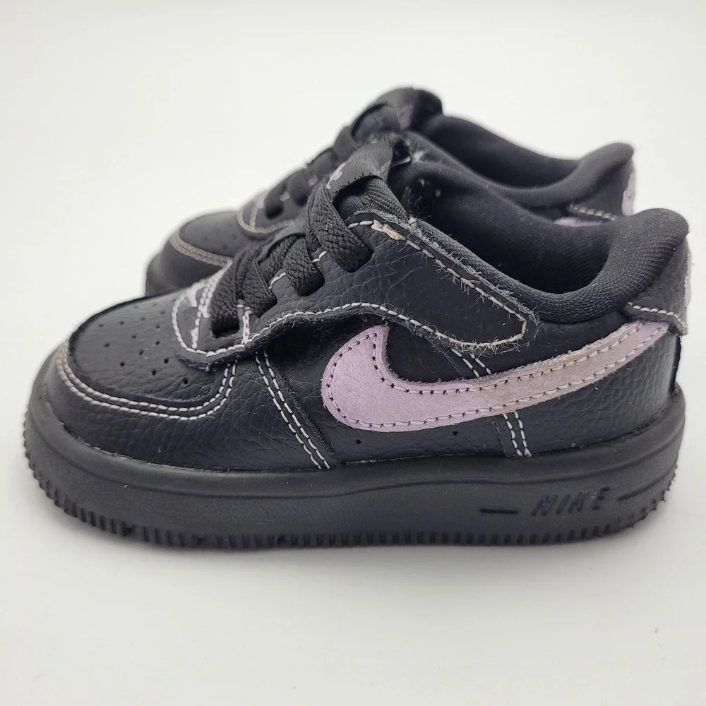 Nike Air Force 1 Baby 6C Black Purple Leather Hook & Loop Low Top HJ6764-001